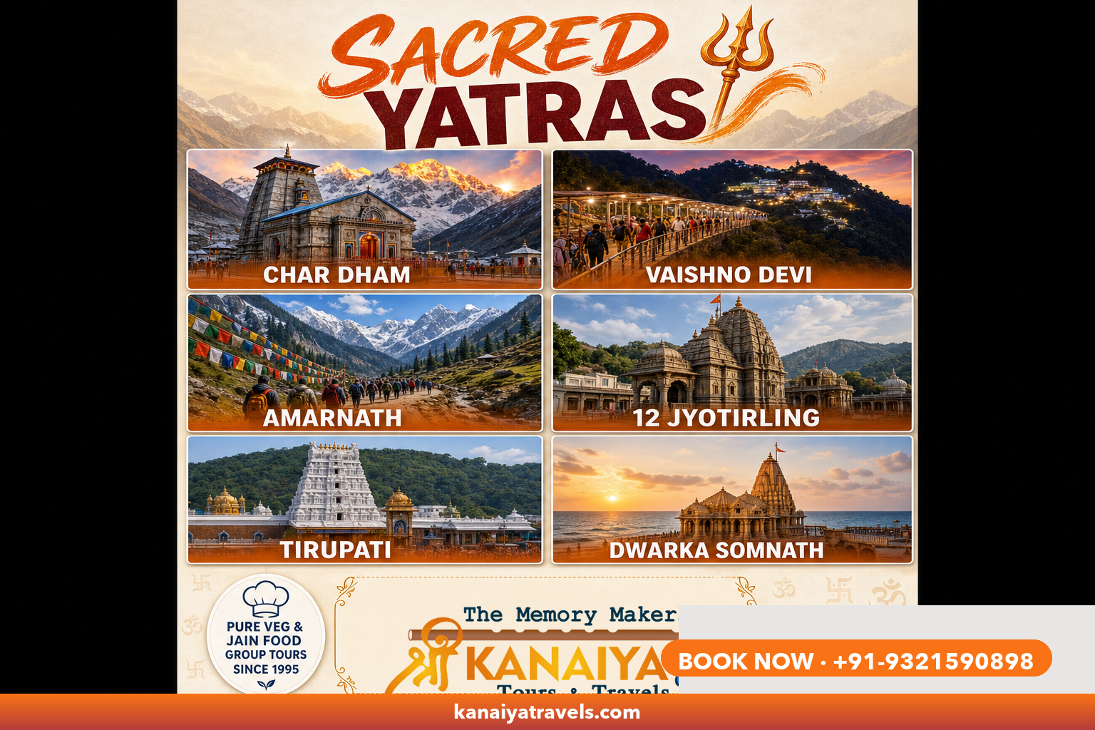 Sacred Yatras — Char Dham, Vaishno Devi, Amarnath, 12 Jyotirling, Tirupati, Dwarka-Somnath pilgrimage packages